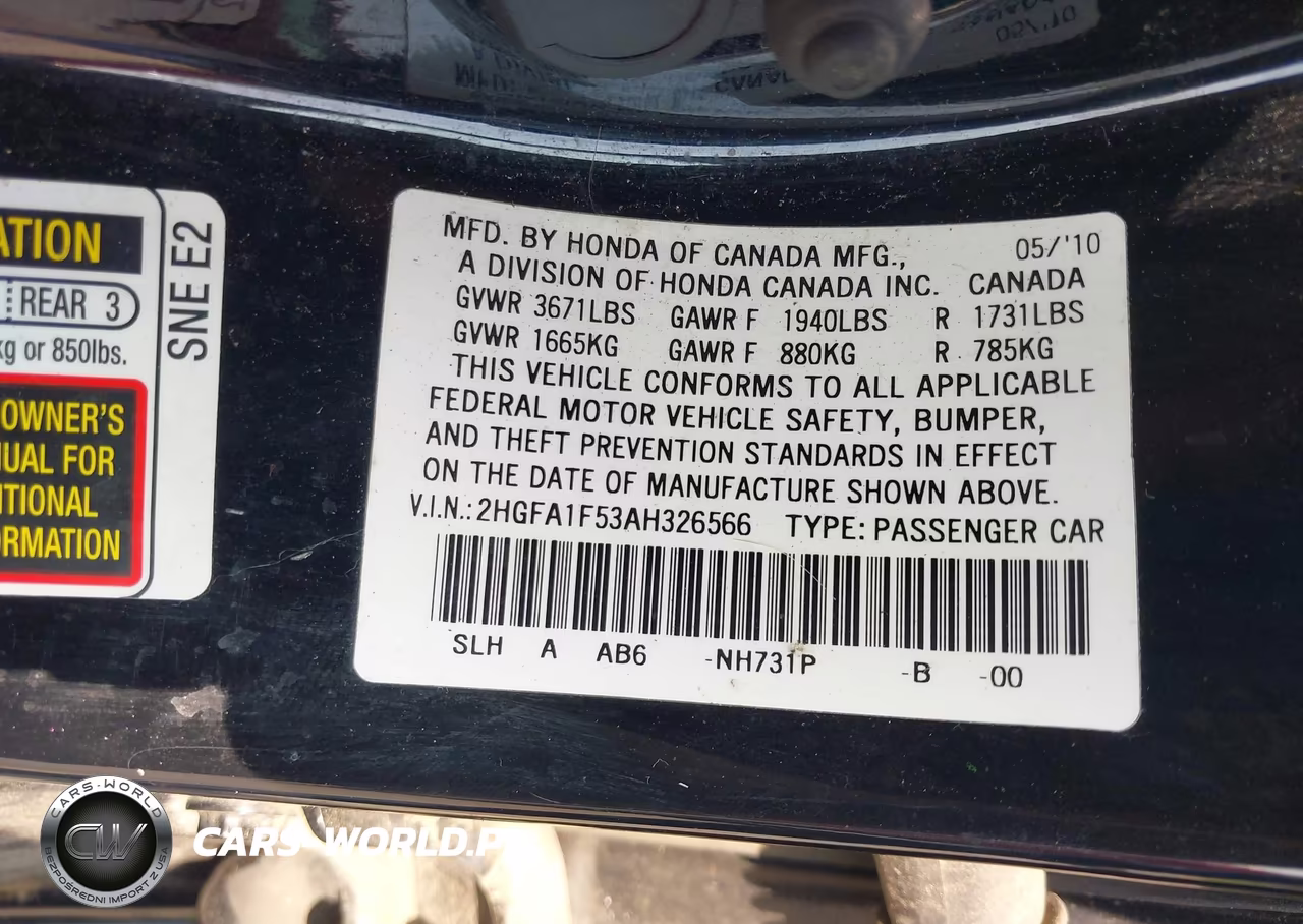 2010 Honda Civic Lx VIN:2HGFA1F53AH326566 - 9