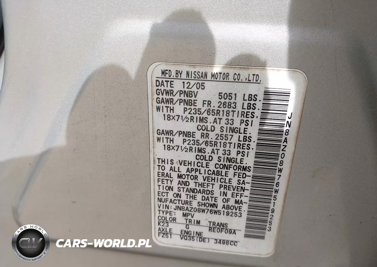 2006 Nissan Murano S VIN:JN8AZ08W76W519253 - 9