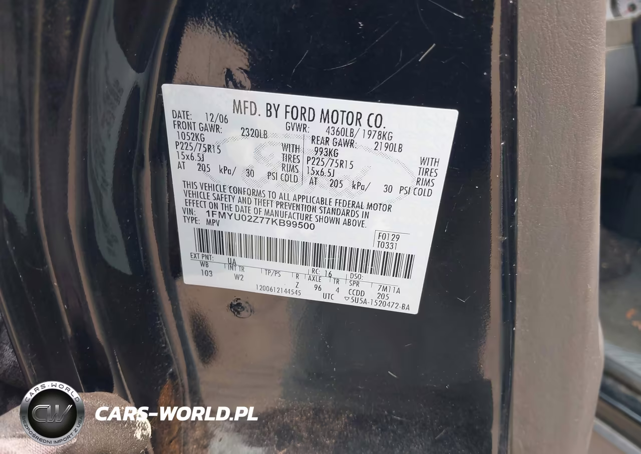 2007 Ford Escape Xls-Xls Manual VIN:1FMYU02Z77KB99500 - 9
