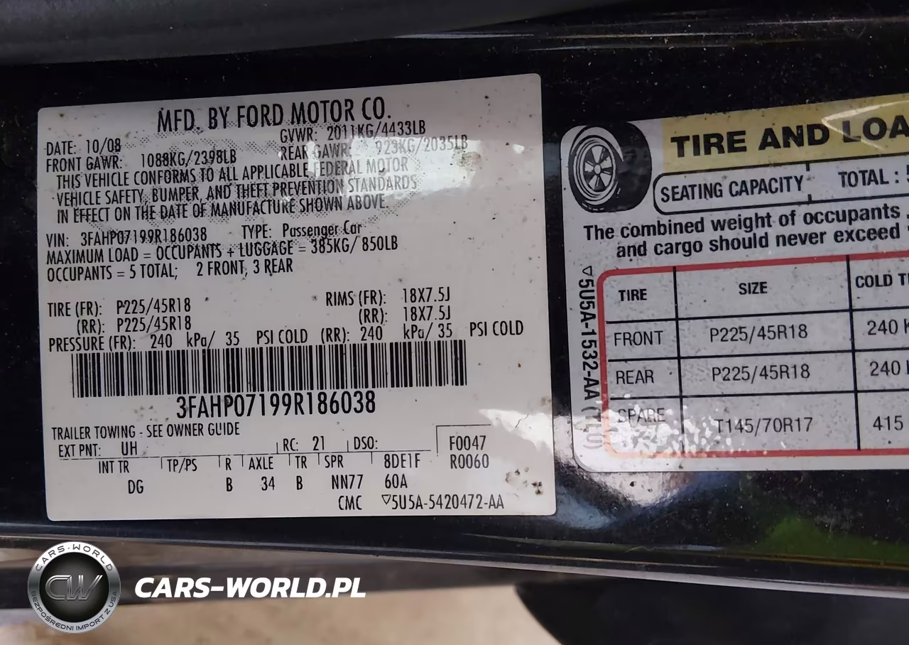 2009 Ford Fusion Se VIN:3FAHP07199R186038 - 9