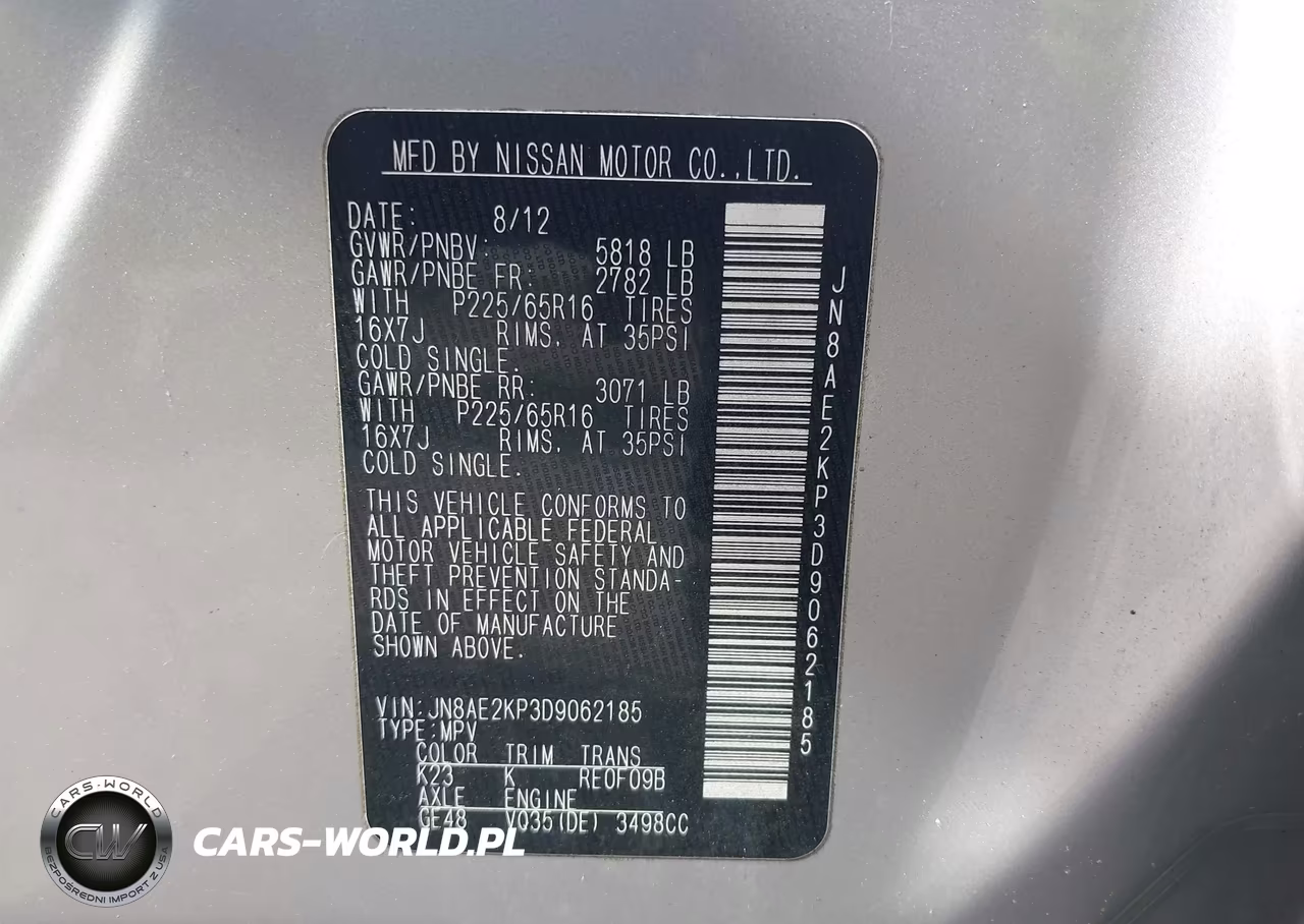 2013 Nissan Quest Sv VIN:JN8AE2KP3D9062185 - 9
