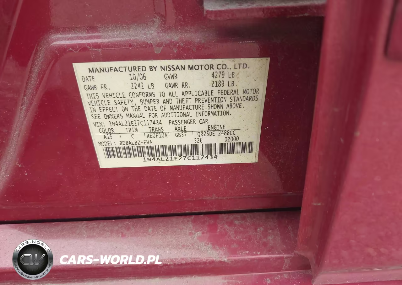 2007 Nissan Altima 2.5 S VIN:1N4AL21E27C117434 - 9