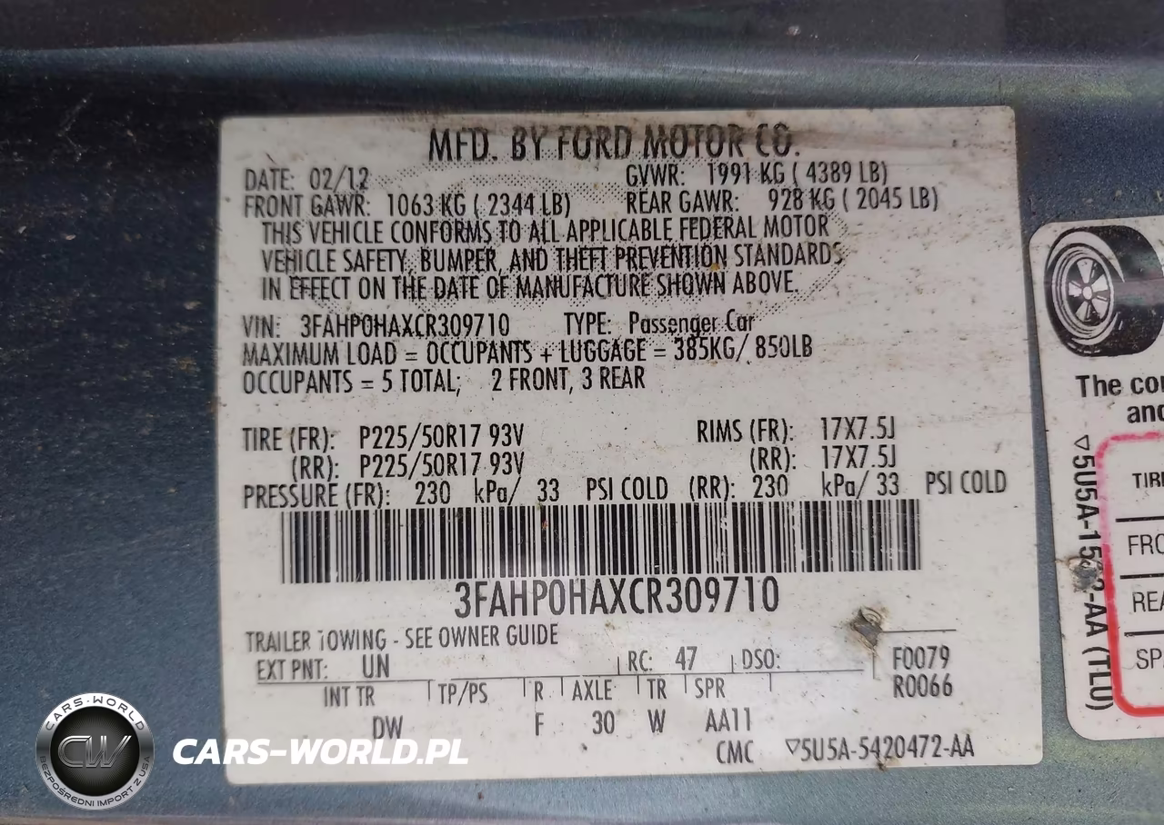 2012 Ford Fusion Se VIN:3FAHP0HAXCR309710 - 9