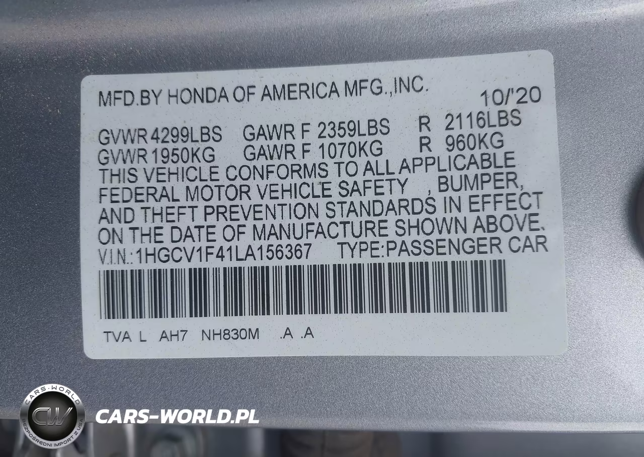2020 Honda Accord Ex VIN:1HGCV1F41LA156367 - 9