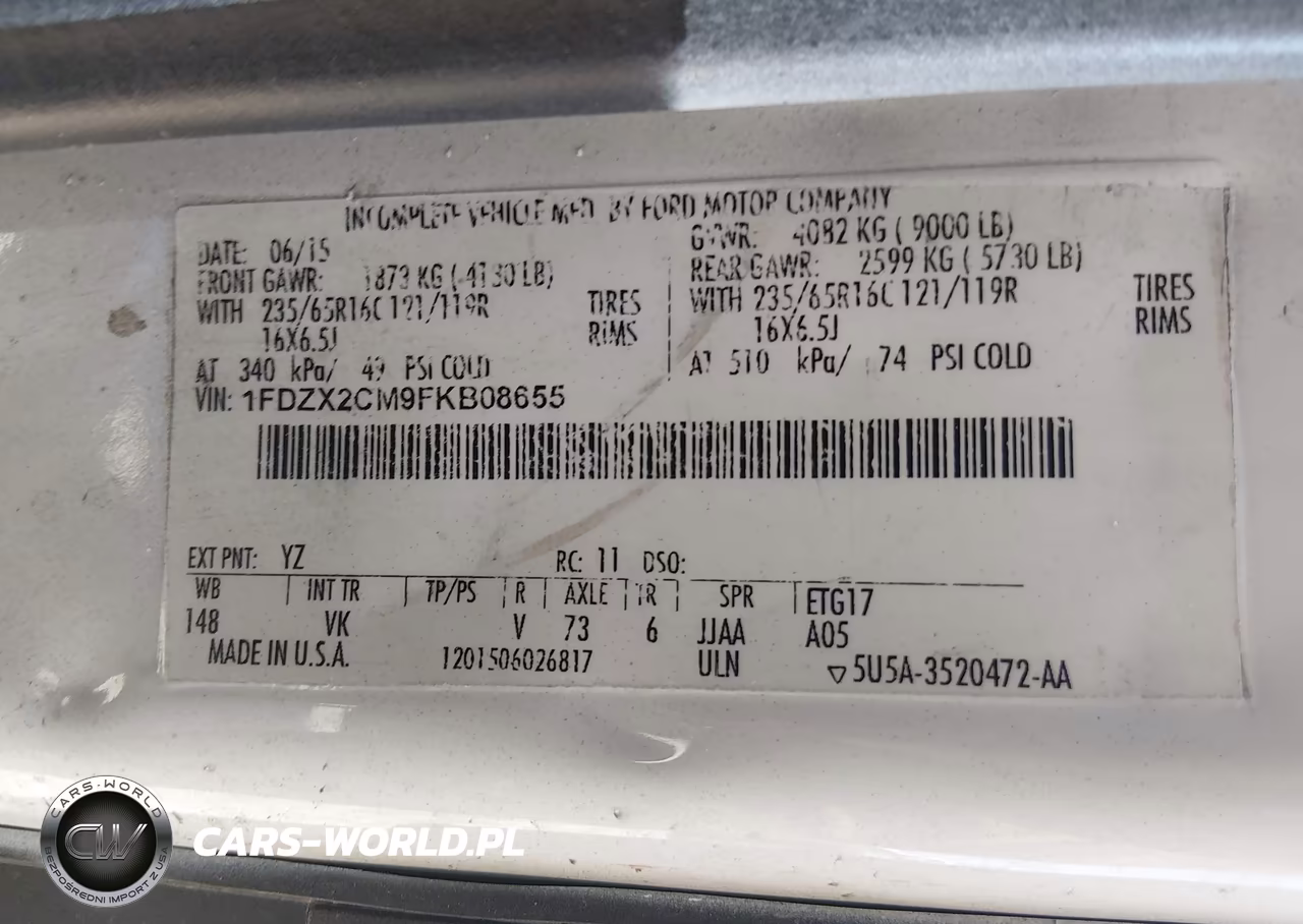 2015 Ford Transit-350 Xl VIN:1FDZX2CM9FKB08655 - 9