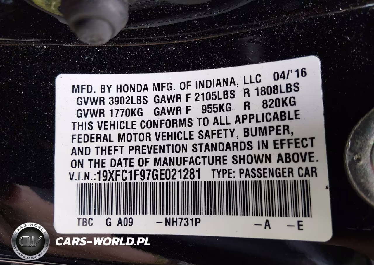 2016 Honda Civic Touring VIN:19XFC1F97GE021281 - 9