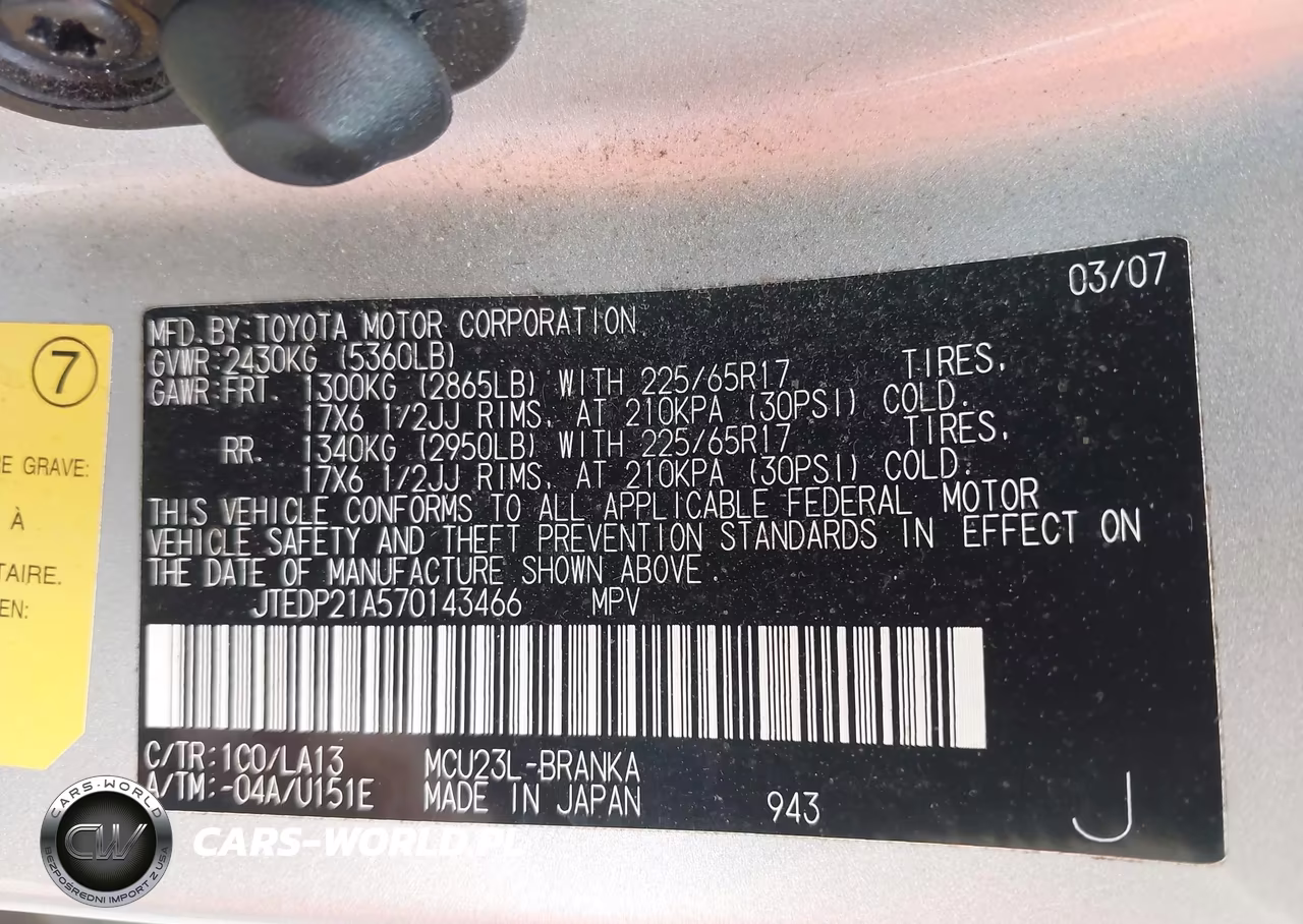 2007 Toyota Highlander Limited W-3Rd Row VIN:JTEDP21A570143466 - 9