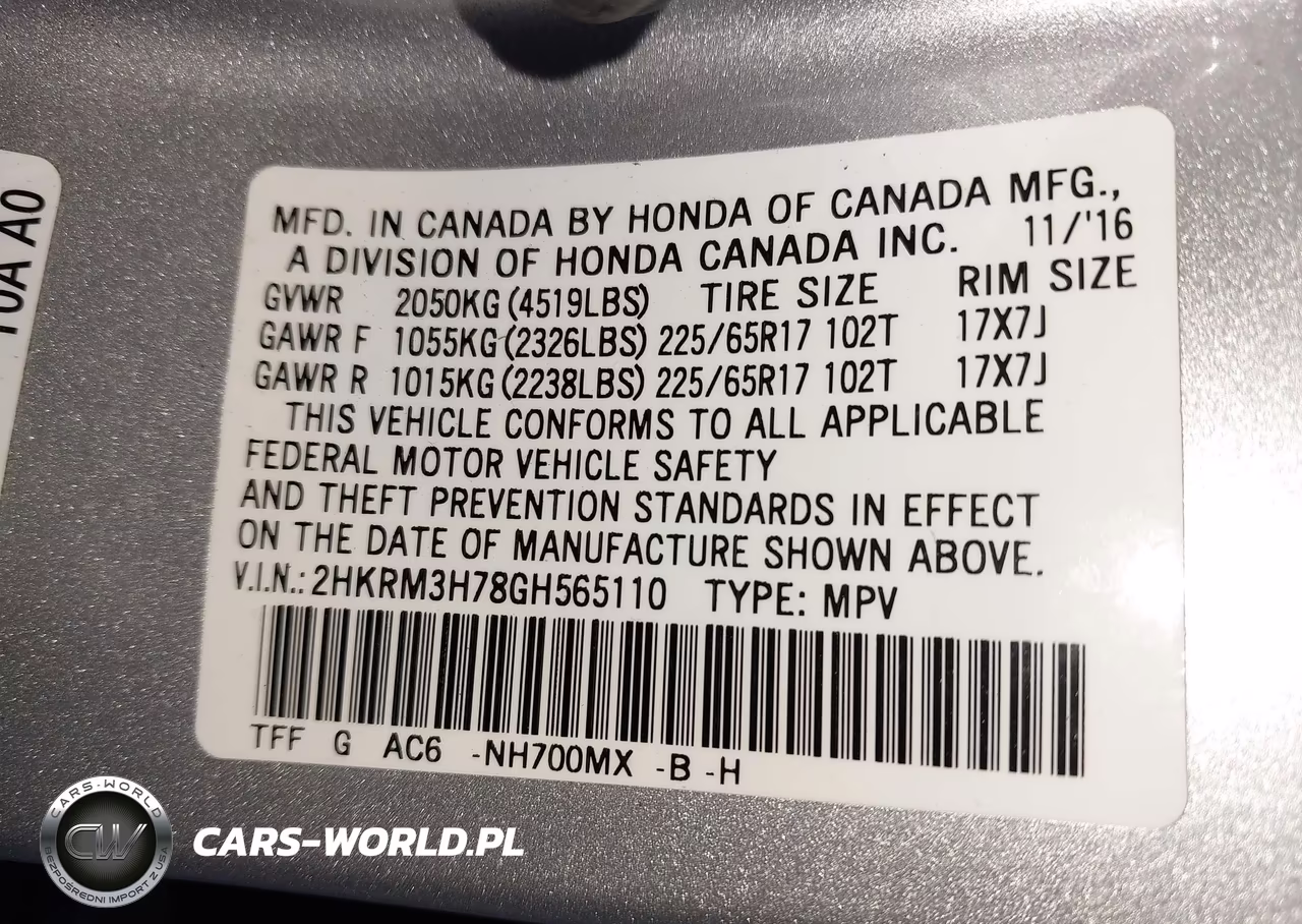 2016 Honda Cr-V Ex-L VIN:2HKRM3H78GH565110 - 9