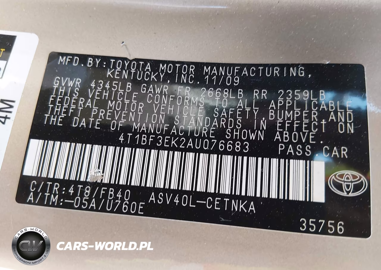2010 Toyota Camry Le VIN:4T1BF3EK2AU076683 - 9
