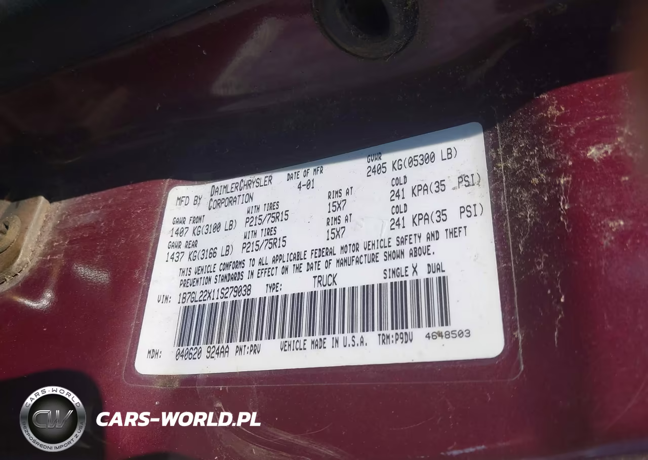 2001 Dodge Dakota Slt-Sport VIN:1B7GL22X11S279038 - 9