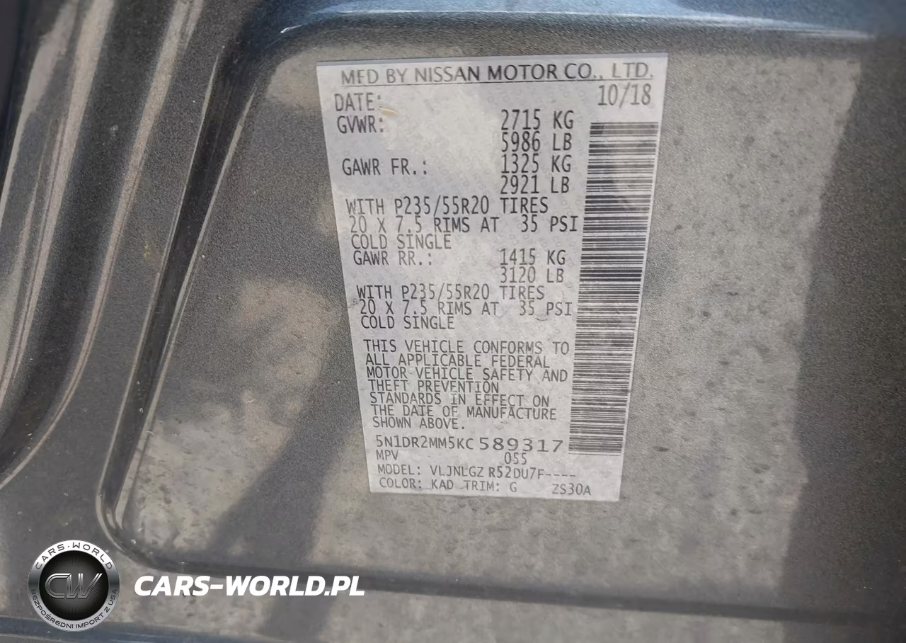 2019 Nissan Pathfinder Sl VIN:5N1DR2MM5KC589317 - 9