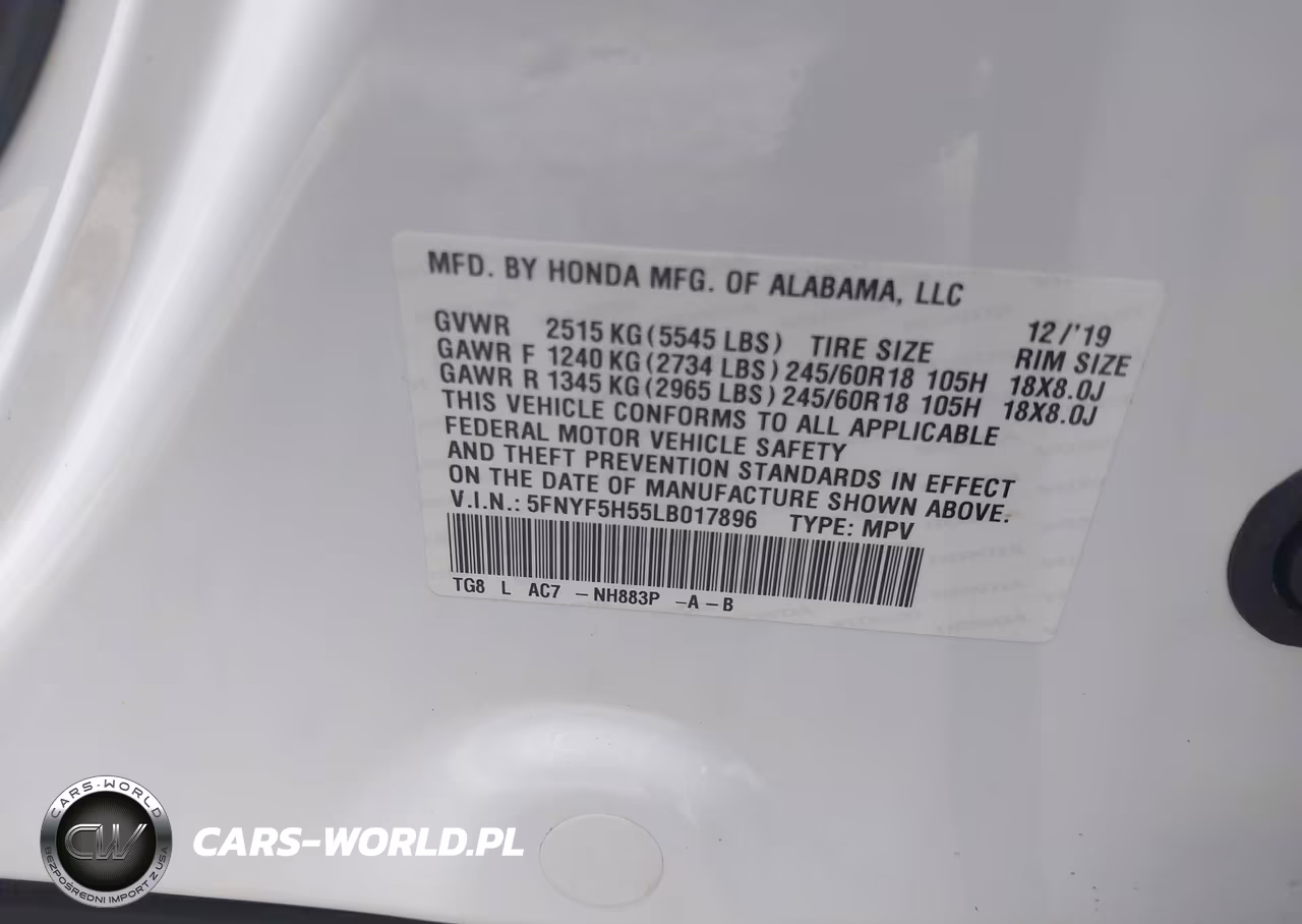2020 Honda Pilot 2Wd Ex-L VIN:5FNYF5H55LB017896 - 9