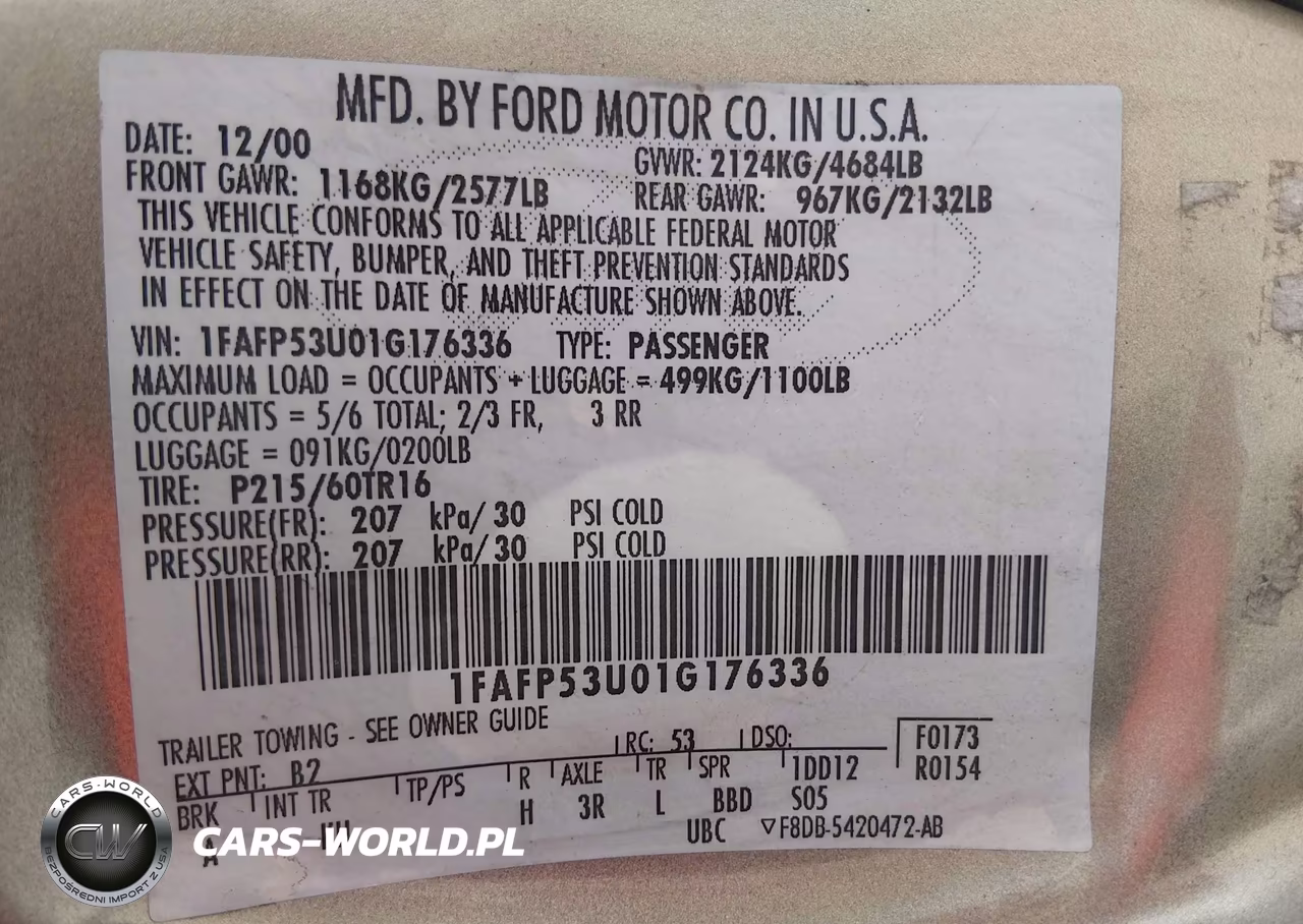 2001 Ford Taurus Se VIN:1FAFP53U01G176336 - 9