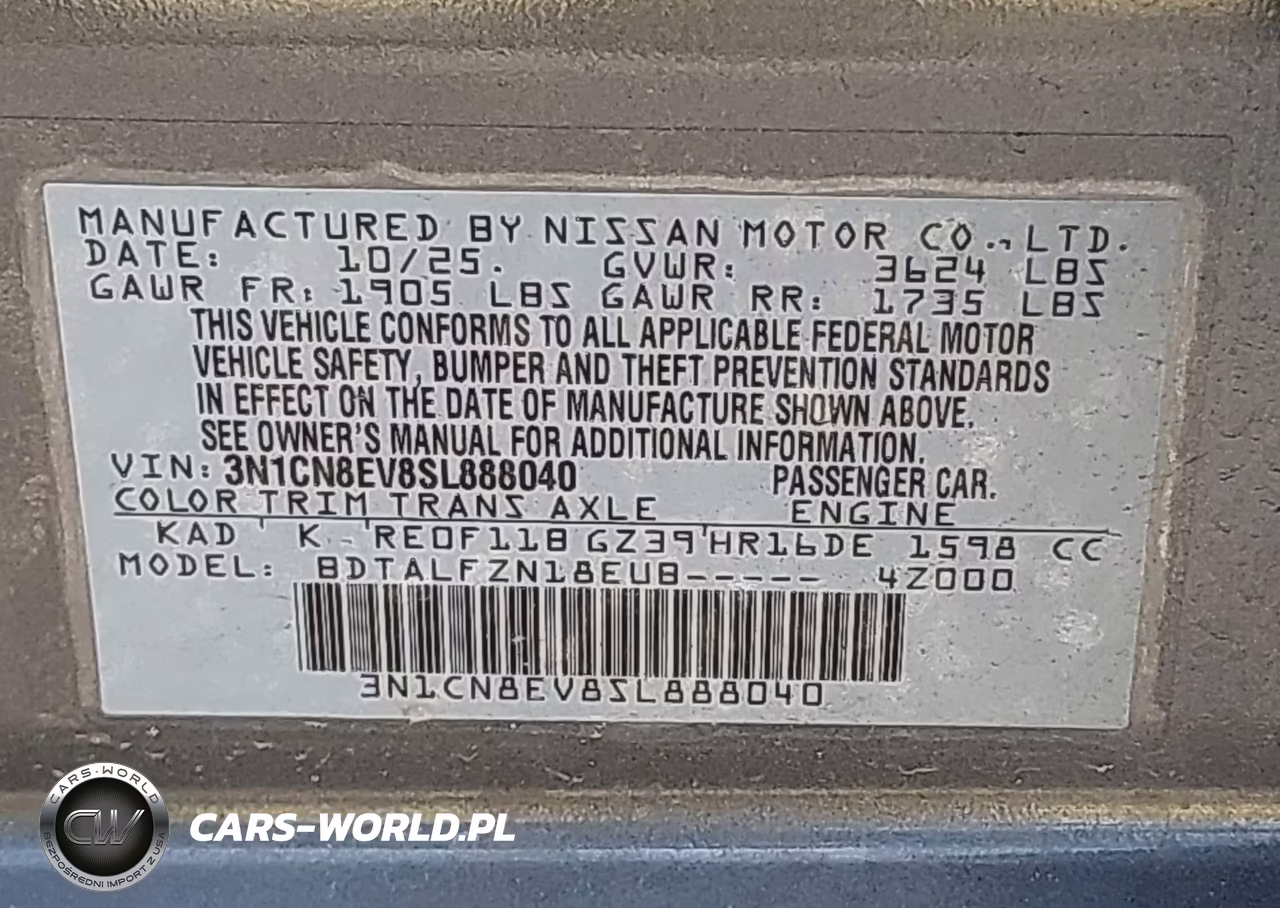 2025 Nissan Versa 1.6 Sv VIN:3N1CN8EV8SL888040 - 9