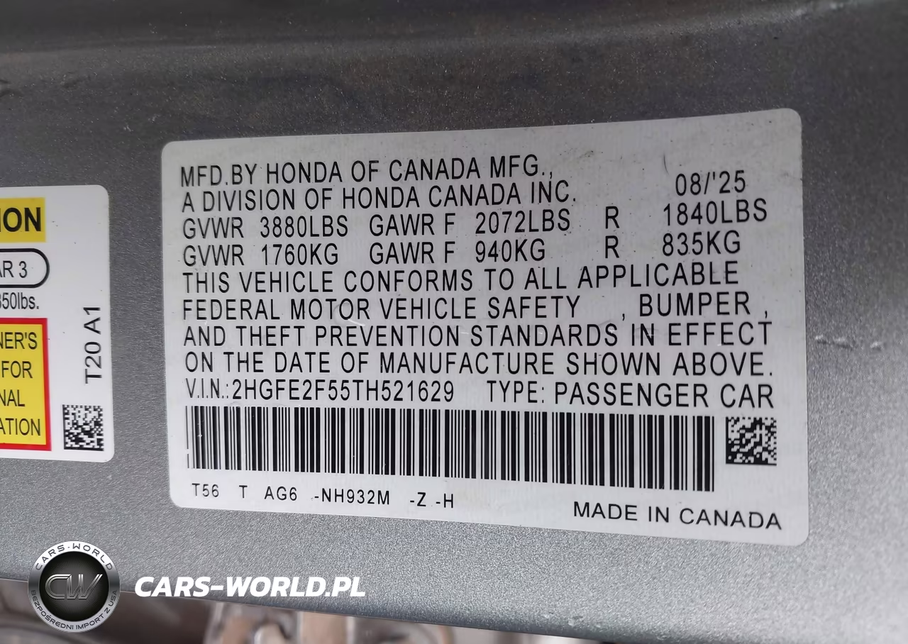 2026 Honda Civic Sport VIN:2HGFE2F55TH521629 - 9
