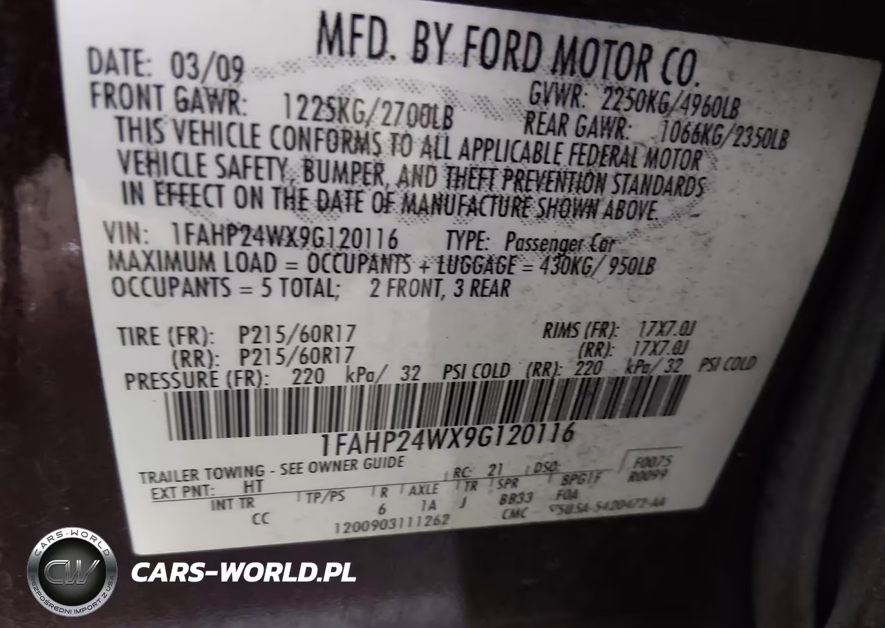 2009 Ford Taurus Sel VIN:1FAHP24WX9G120116 - 9