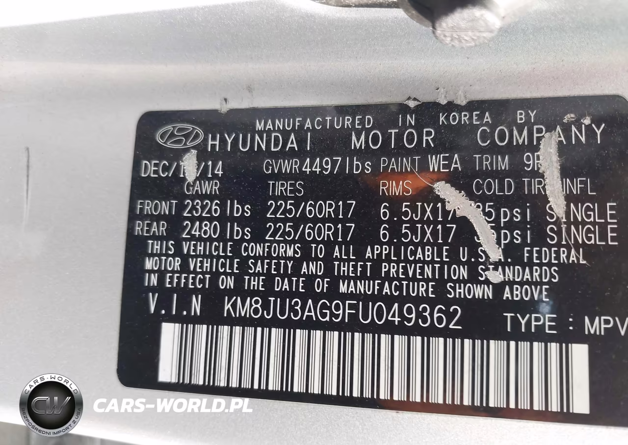 2015 Hyundai Tucson Se VIN:KM8JU3AG9FU049362 - 9