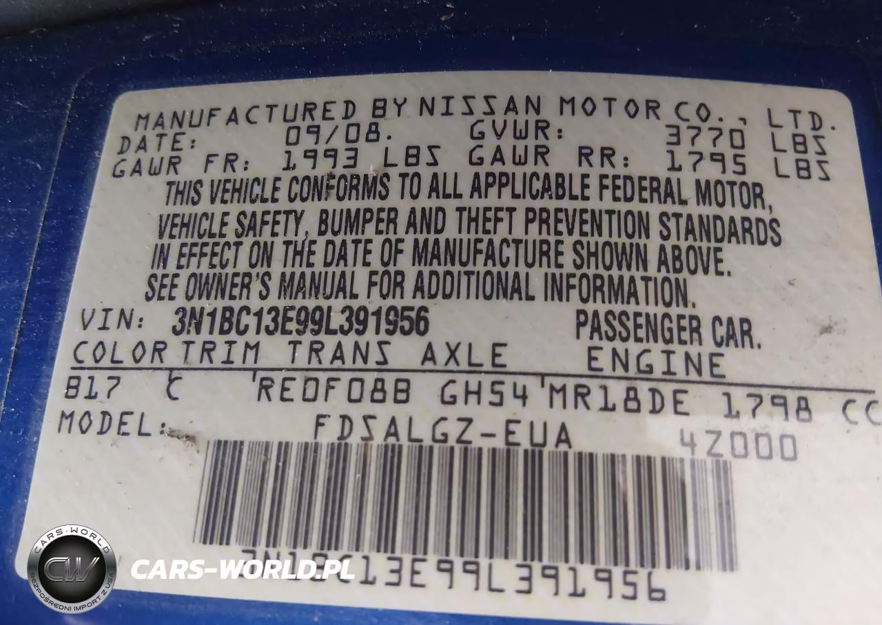 2009 Nissan Versa 1.8Sl VIN:3N1BC13E99L391956 - 9