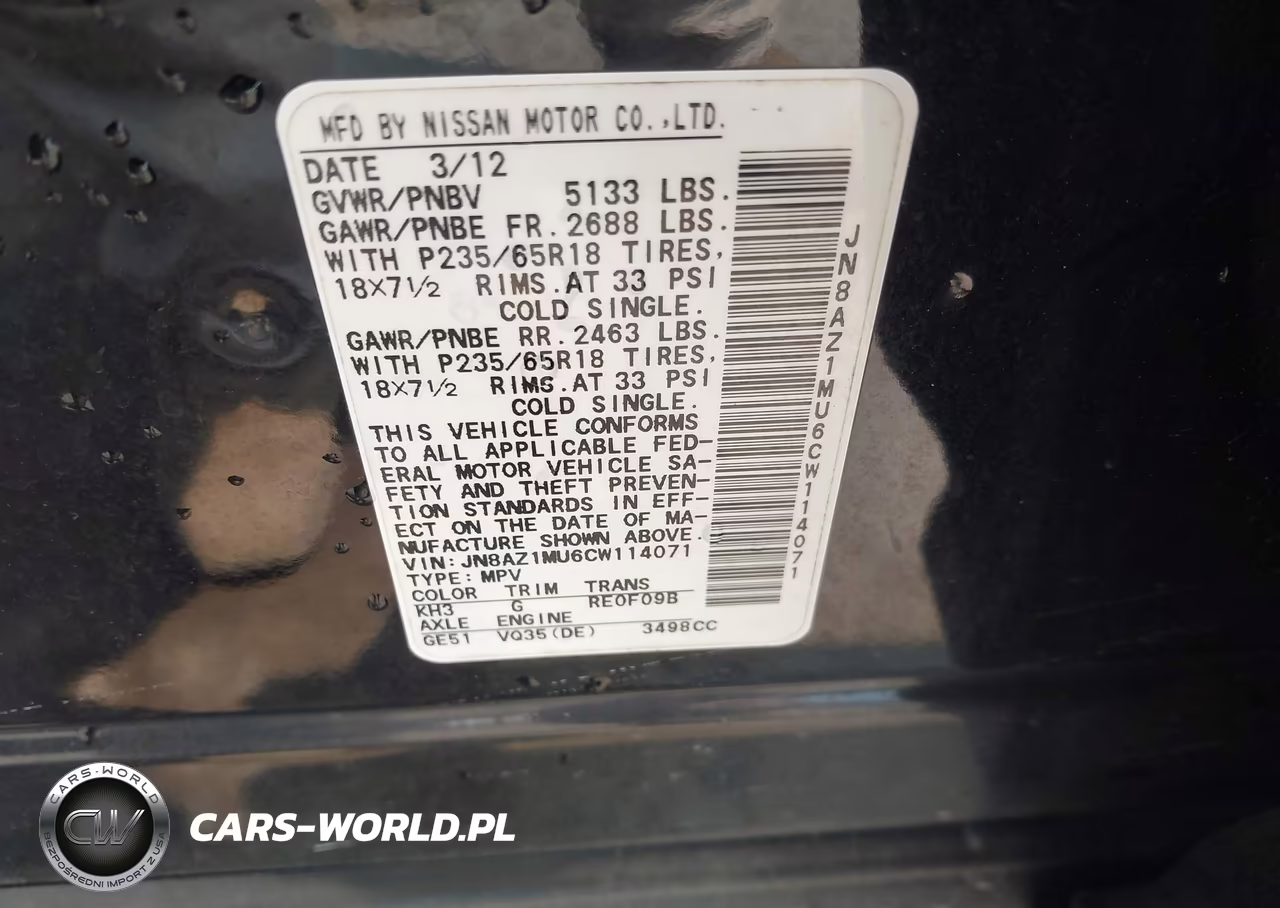 2012 Nissan Murano S VIN:JN8AZ1MU6CW114071 - 9