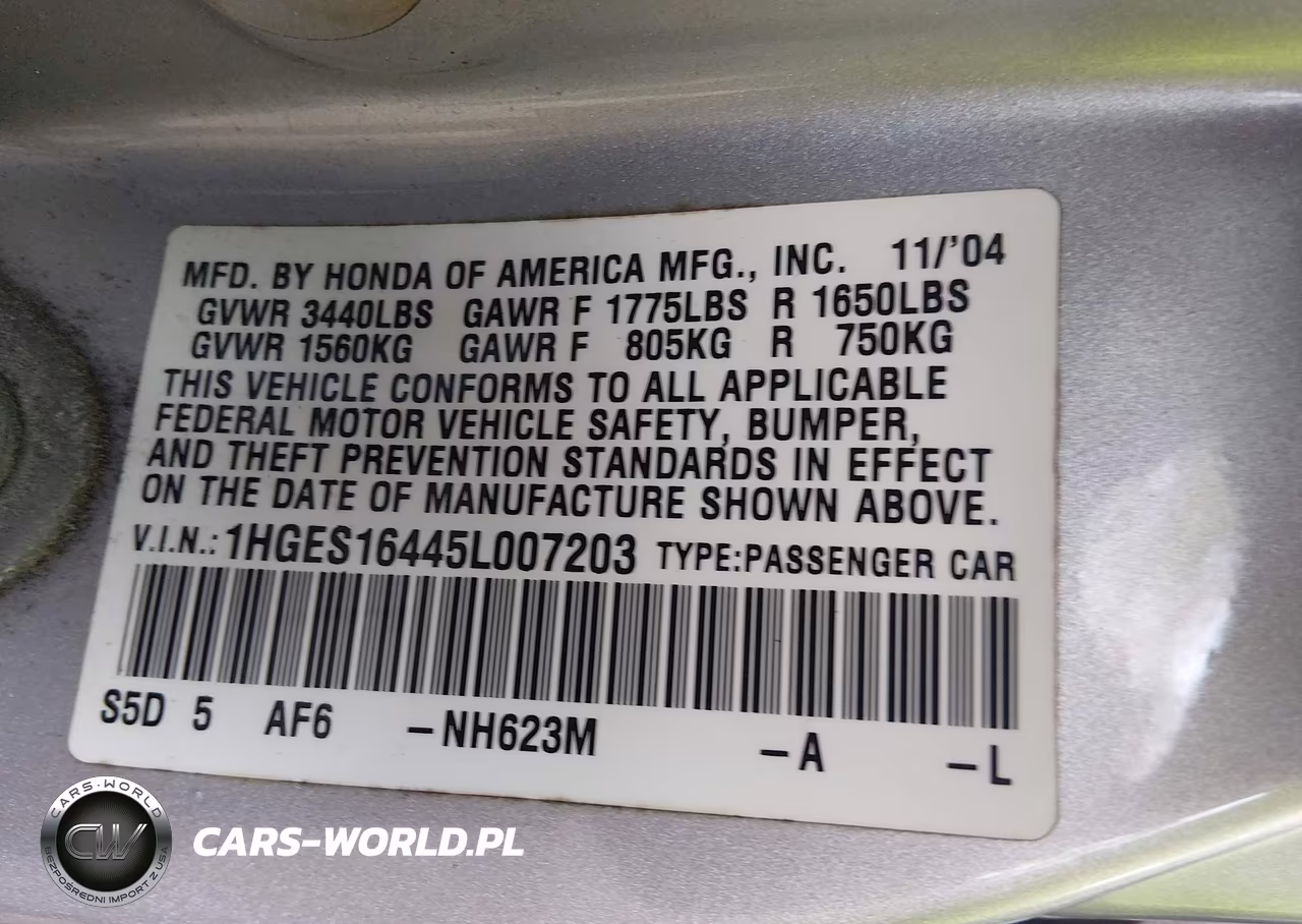 2005 Honda Civic Vp VIN:1HGES16445L007203 - 9