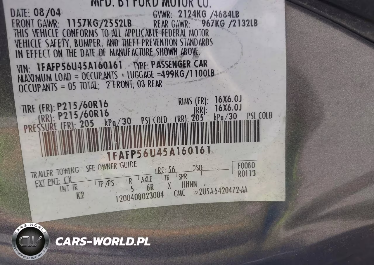 2005 Ford Taurus Sel VIN:1FAFP56U45A160161 - 9
