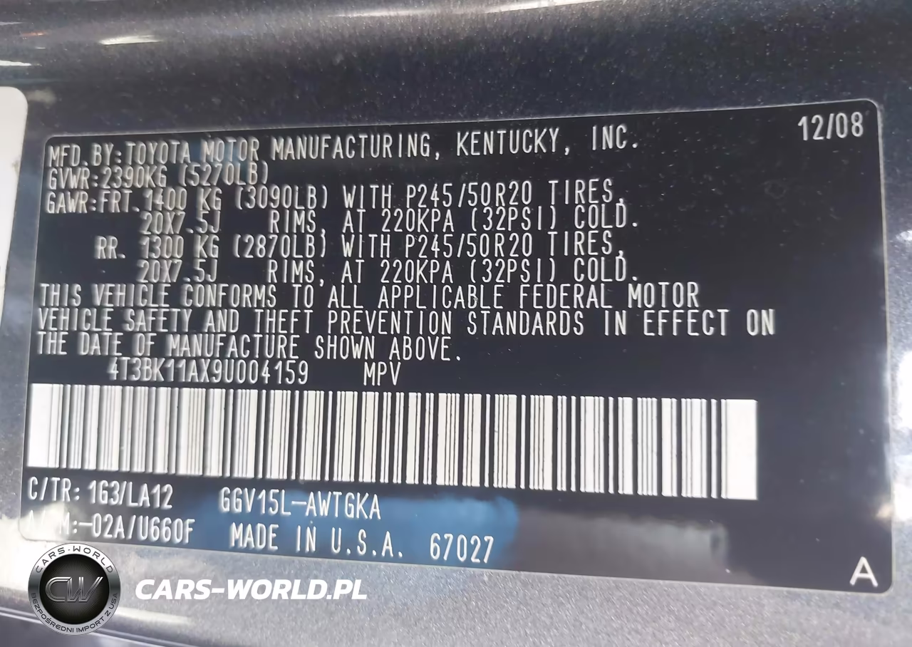 2009 Toyota Venza Base V6 VIN:4T3BK11AX9U004159 - 9