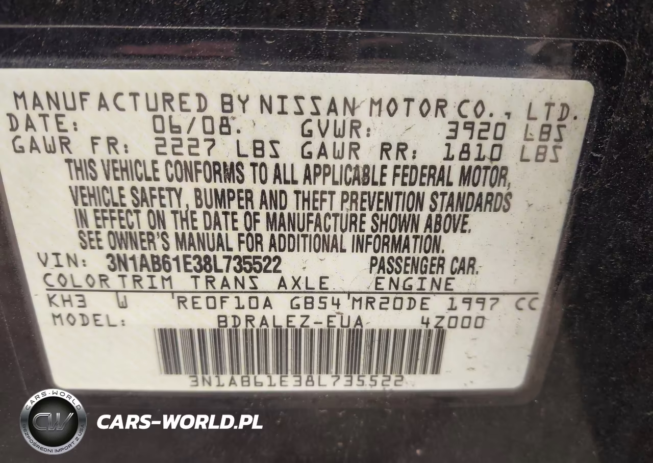 2008 Nissan Sentra 2.0 S VIN:3N1AB61E38L735522 - 9