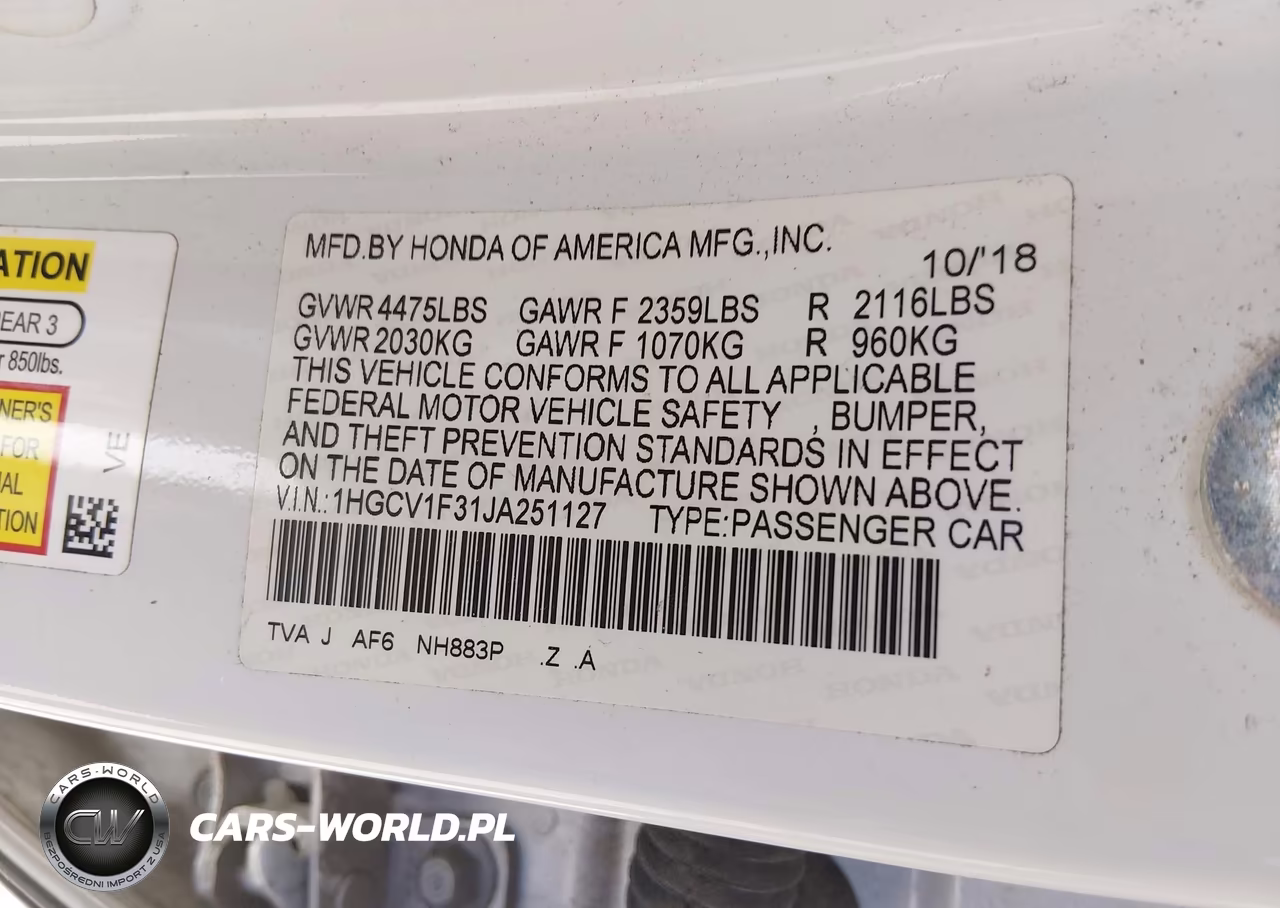2018 Honda Accord Sport VIN:1HGCV1F31JA251127 - 9