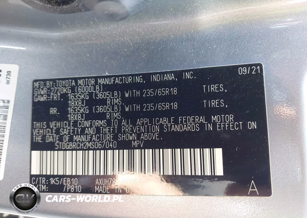 2021 Toyota Highlander Hybrid Xle VIN:5TDGBRCH2MS067040 - 9