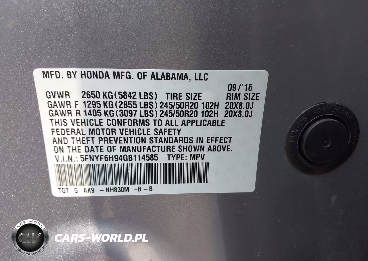 2016 Honda Pilot Touring VIN:5FNYF6H94GB114585 - 9