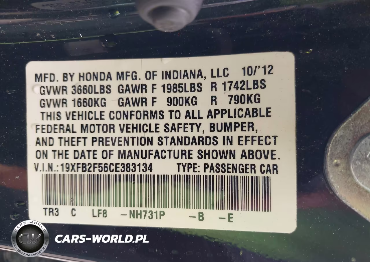 2012 Honda Civic Lx VIN:19XFB2F56CE383134 - 9