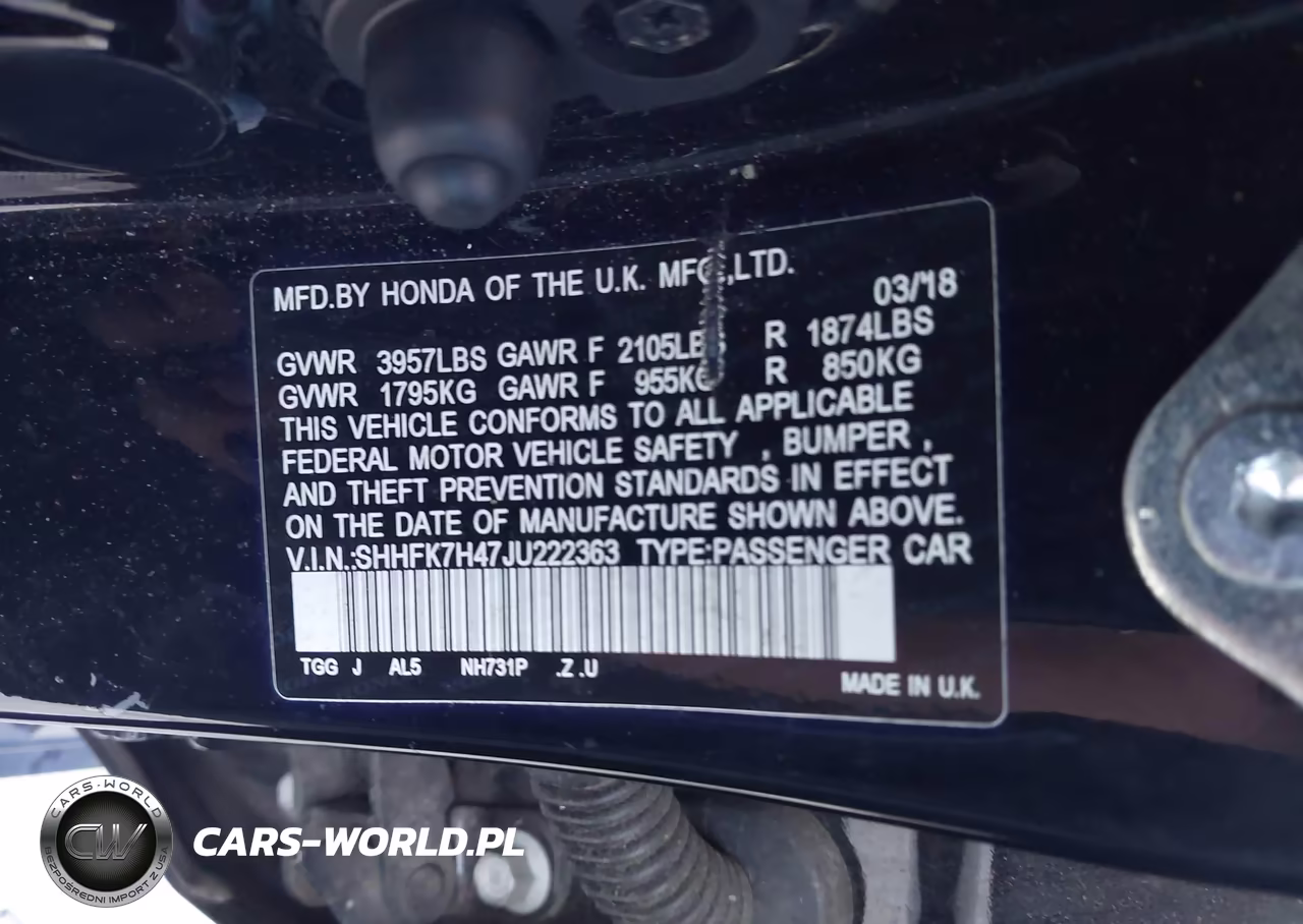 2018 Honda Civic Sport VIN:SHHFK7H47JU222363 - 9