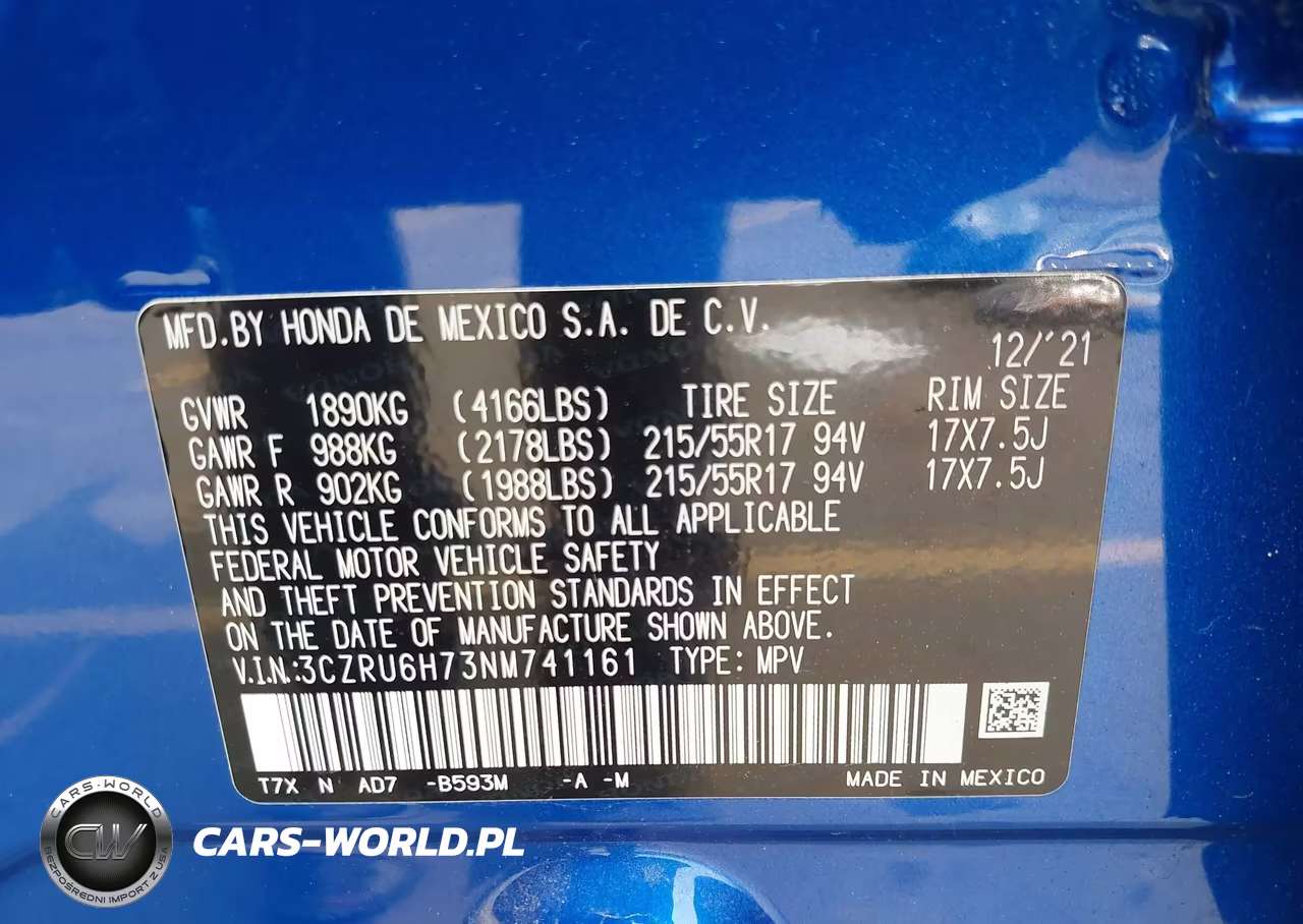 2022 Honda Hr-V Awd Ex-L VIN:3CZRU6H73NM741161 - 9