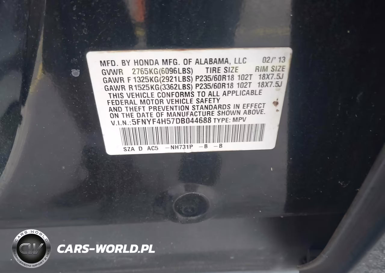 2013 Honda Pilot Ex-L VIN:5FNYF4H57DB044688 - 9