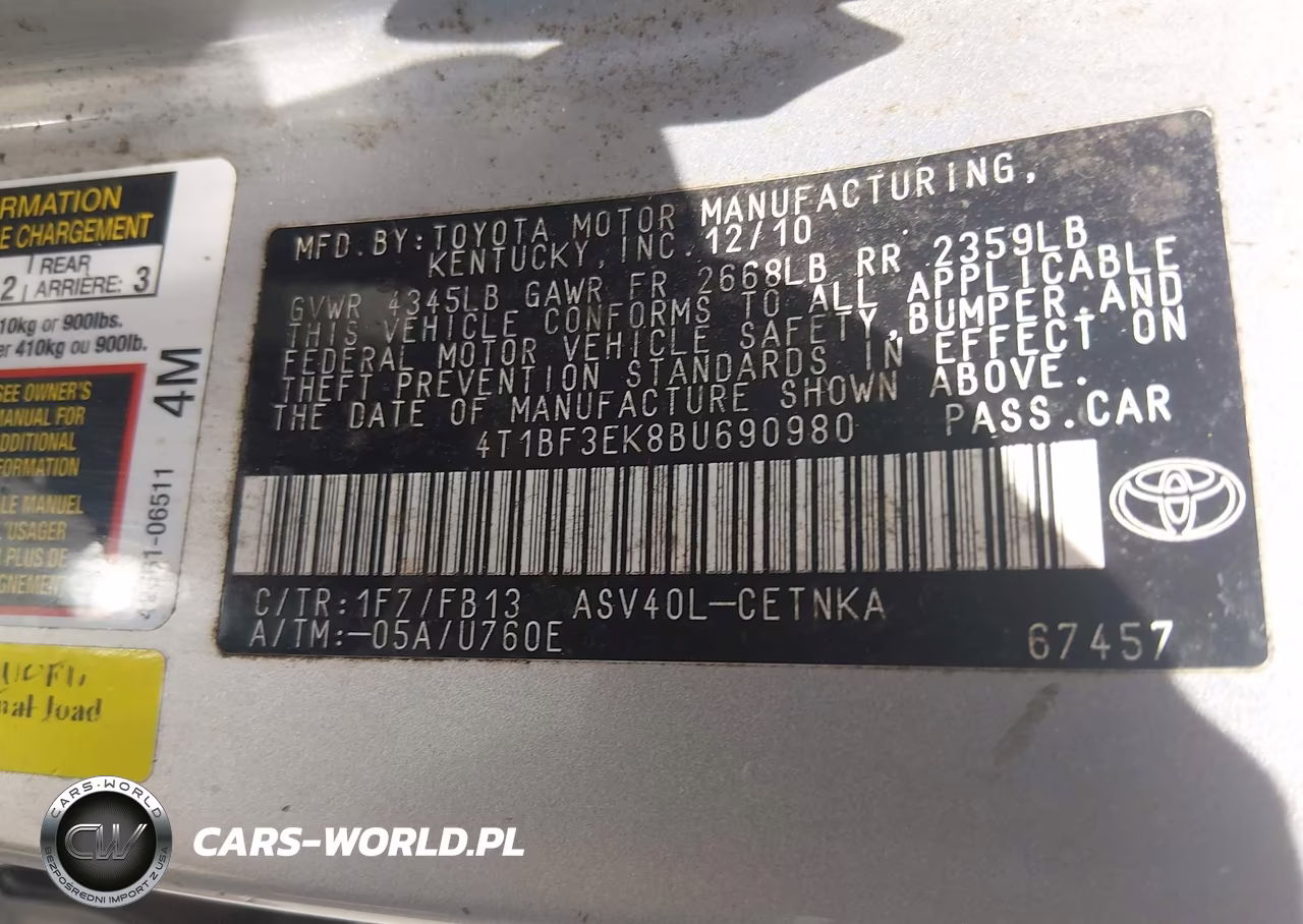 2011 Toyota Camry VIN:4T1BF3EK8BU690980 - 9