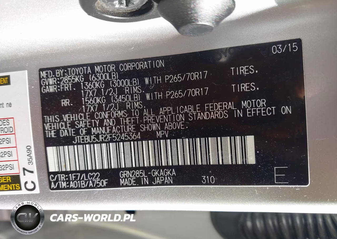 2015 Toyota 4Runner Trail Premium VIN:JTEBU5JR2F5245364 - 9