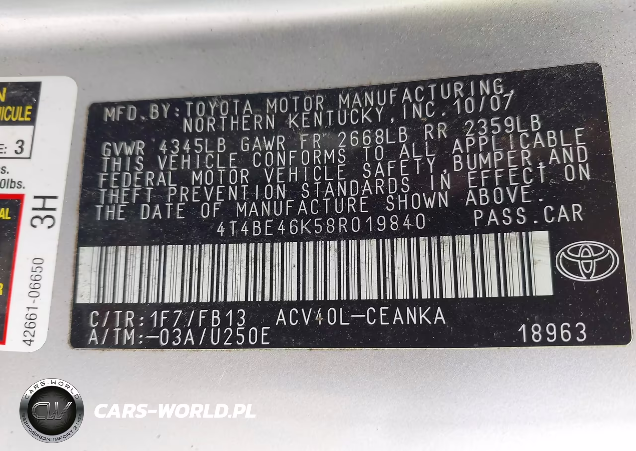 2008 Toyota Camry Le VIN:4T4BE46K58R019840 - 9