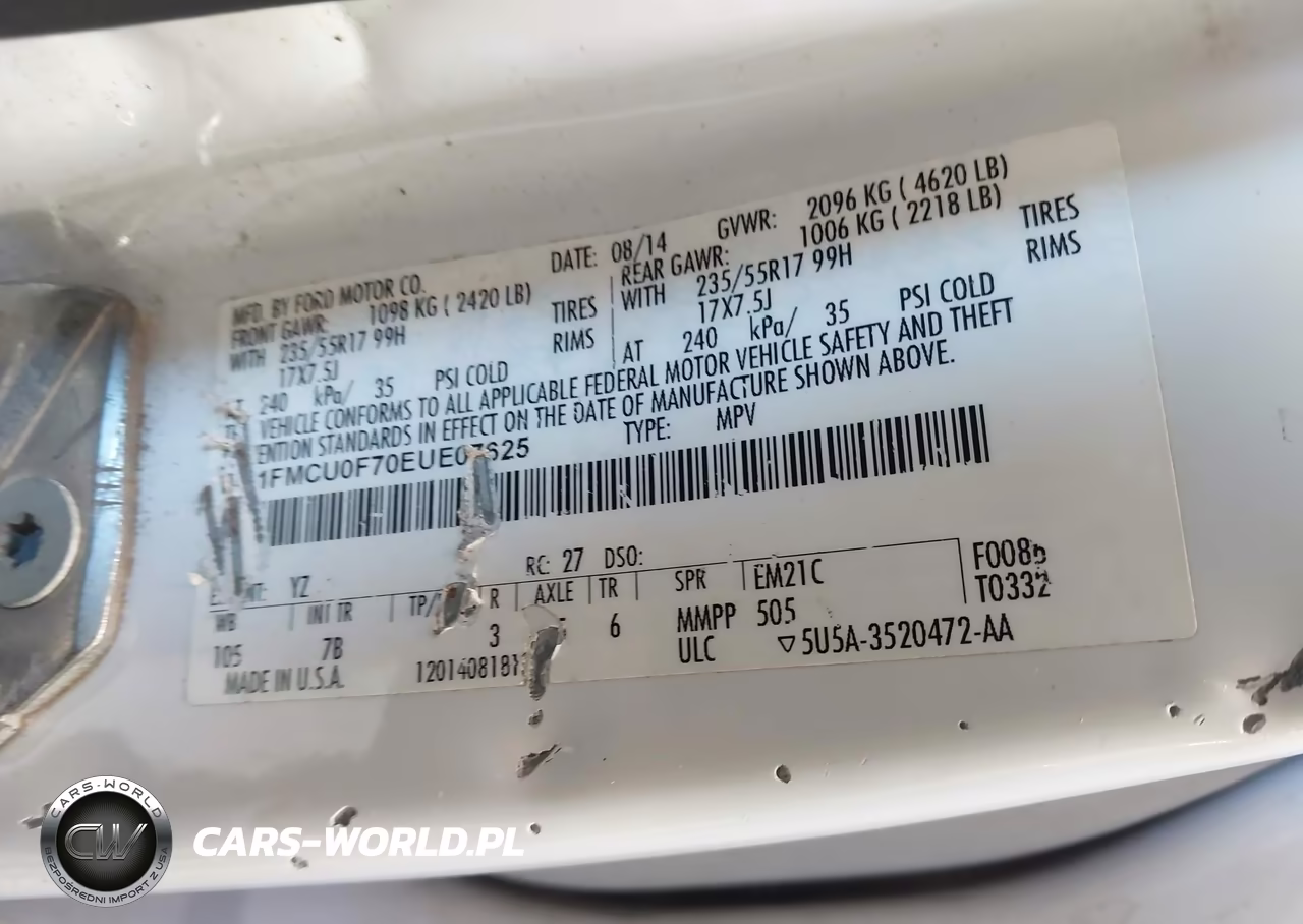 2014 Ford Escape S VIN:1FMCU0F70EUE07625 - 9