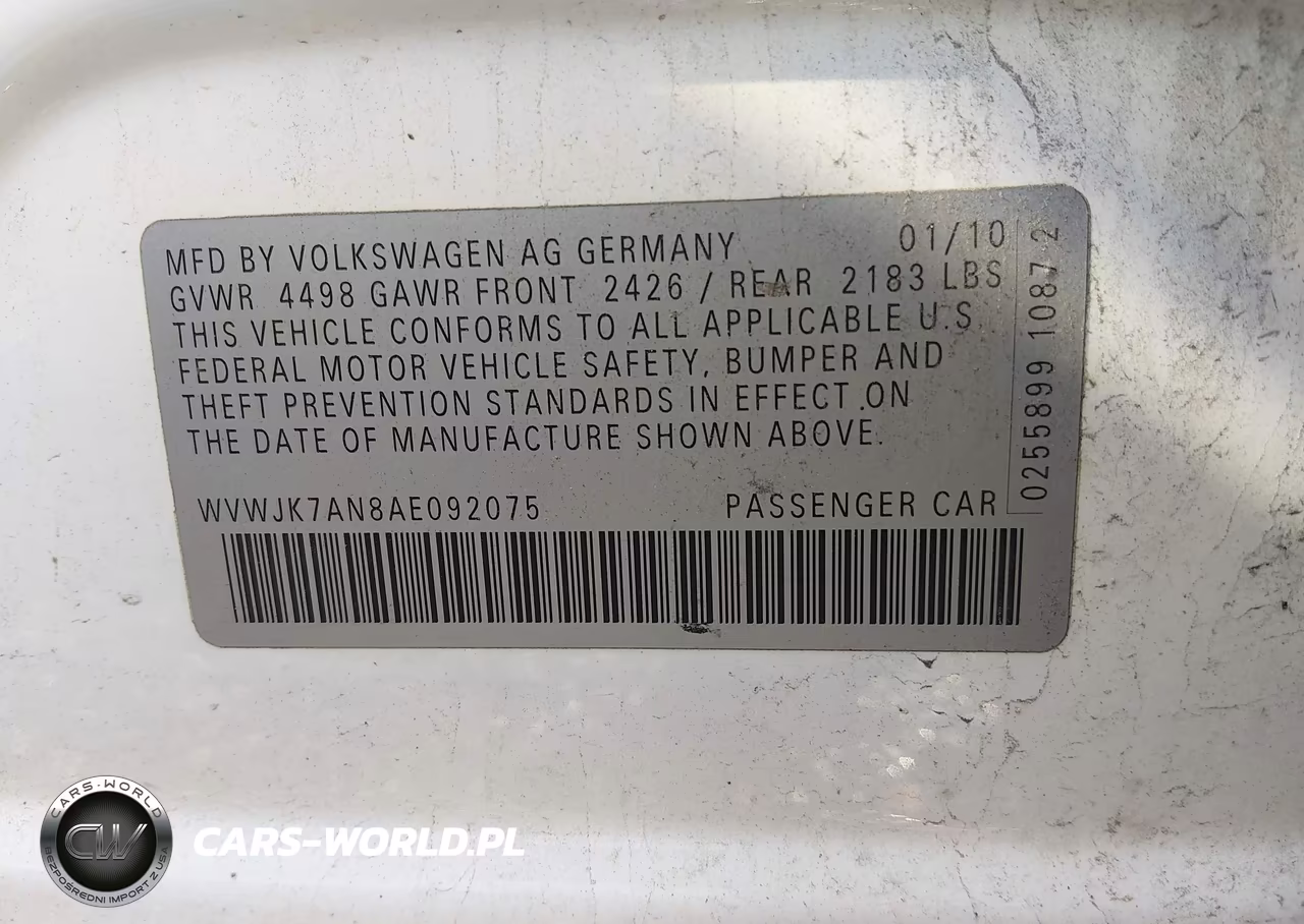 2010 Volkswagen Passat Komfort VIN:WVWJK7AN8AE092075 - 9