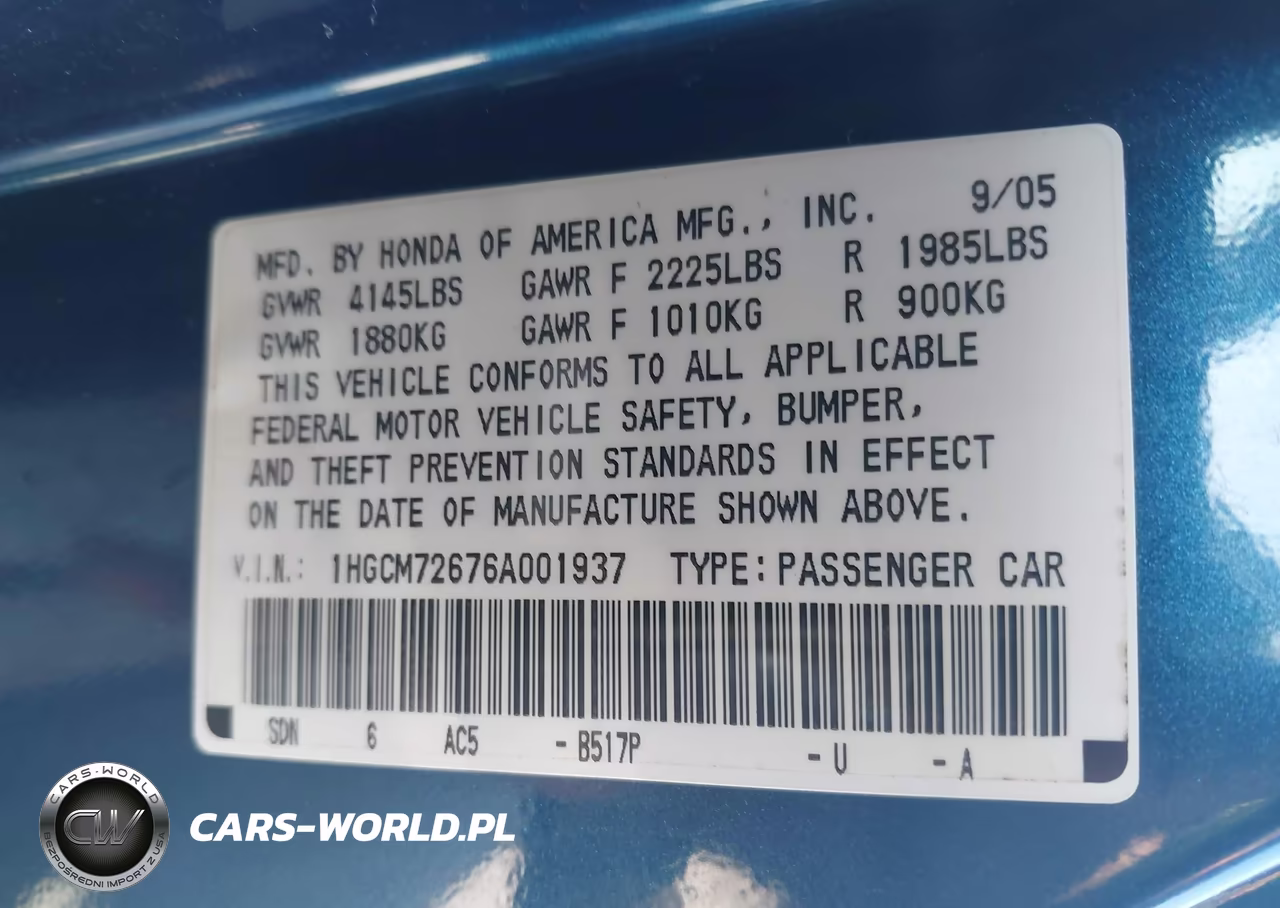 2006 HONDA ACCORD 2.4 EX VIN:1HGCM72676A001937 - 9