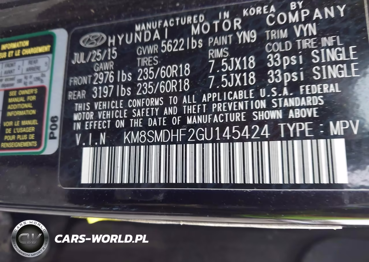 2016 Hyundai Santa Fe Se VIN:KM8SMDHF2GU145424 - 9
