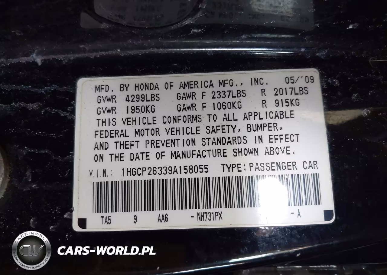 2009 Honda Accord 2.4 Lx VIN:1HGCP26339A158055 - 9