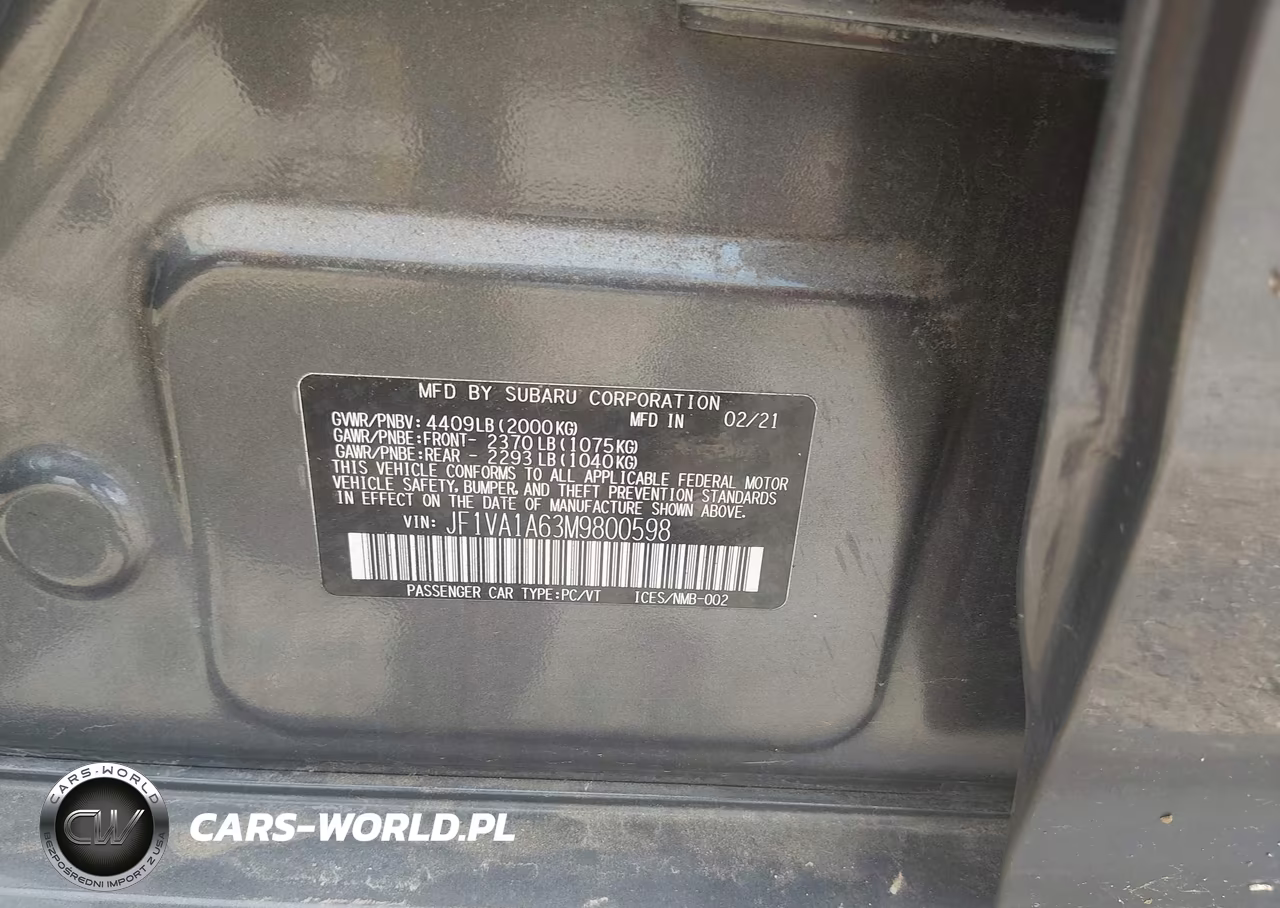 2021 Subaru Wrx VIN:JF1VA1A63M9800598 - 9