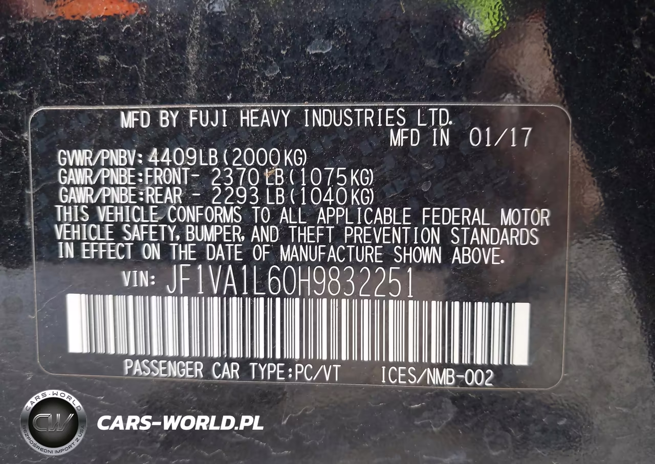 2017 Subaru Wrx Limited VIN:JF1VA1L60H9832251 - 9