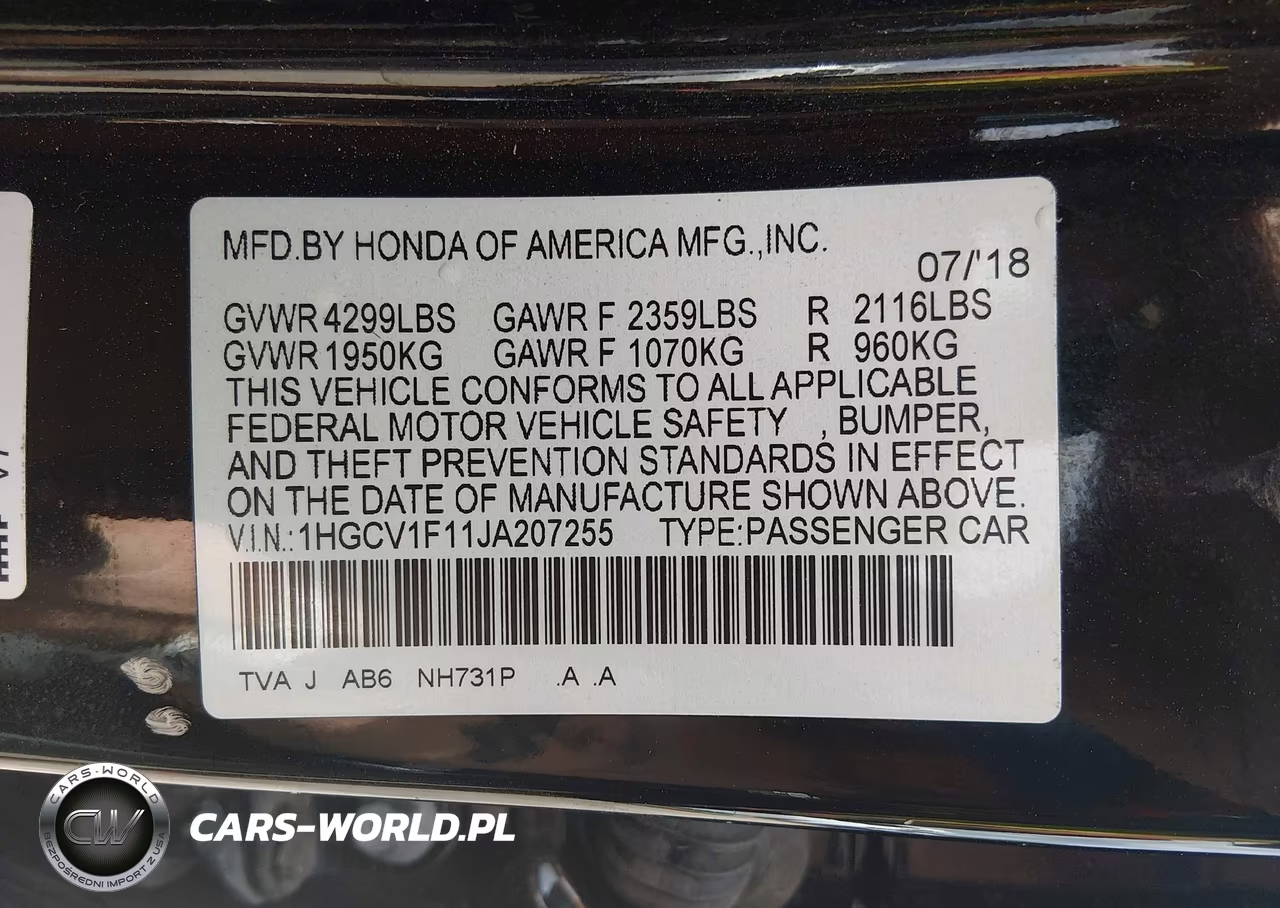 2018 Honda Accord Lx VIN:1HGCV1F11JA207255 - 9