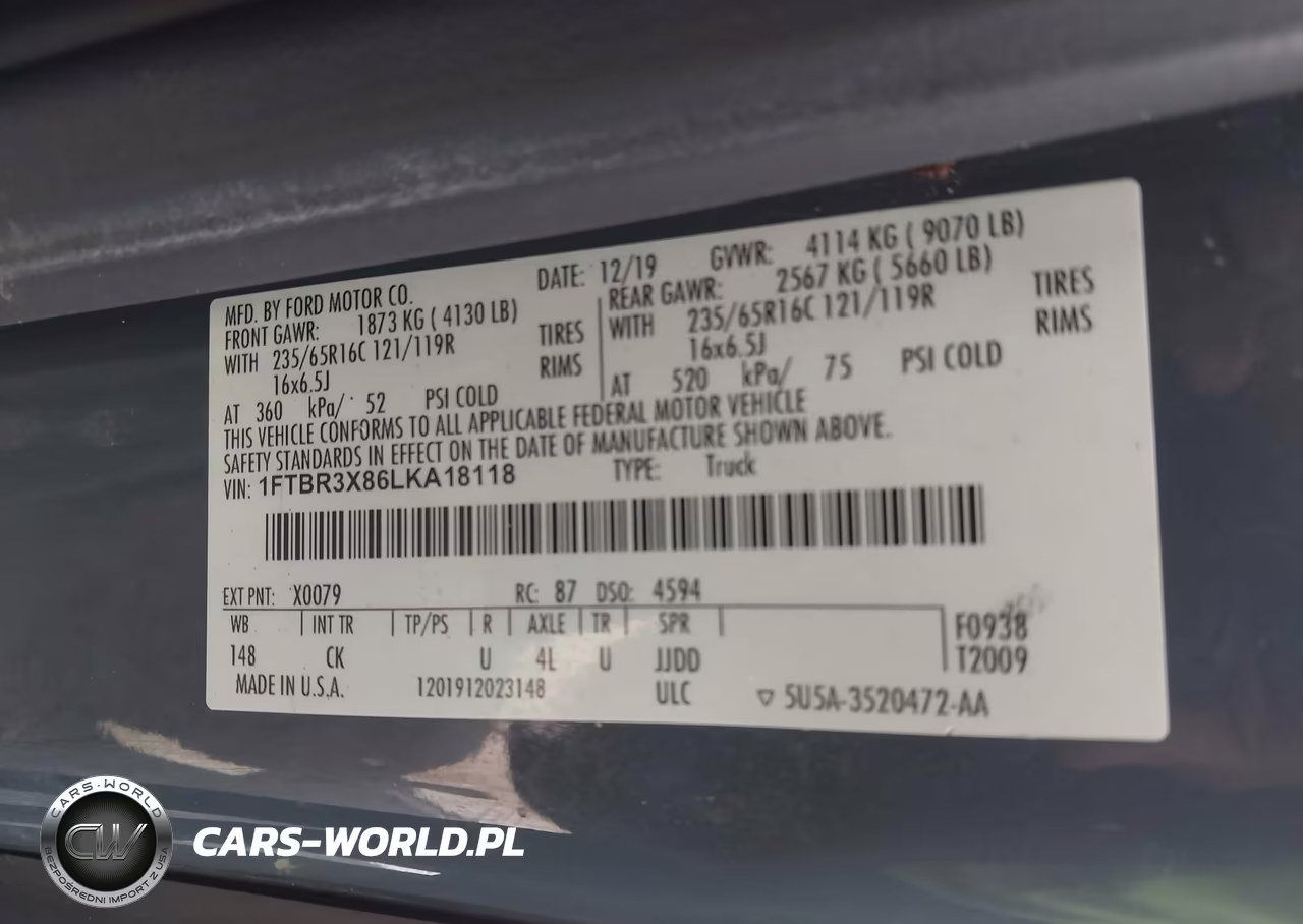2020 Ford Transit-250 Cargo Van VIN:1FTBR3X86LKA18118 - 9