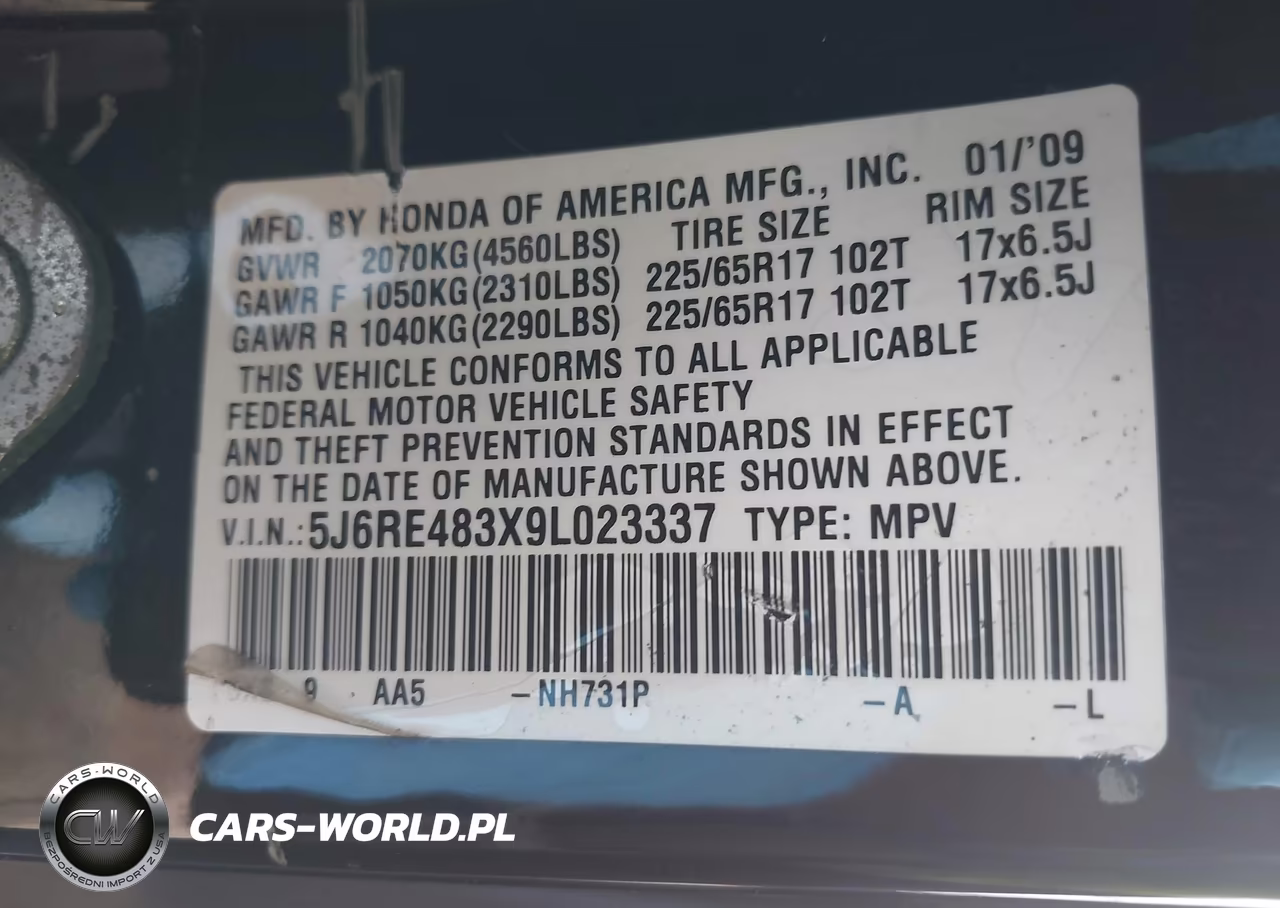 2009 Honda Cr-V Lx VIN:5J6RE483X9L023337 - 9