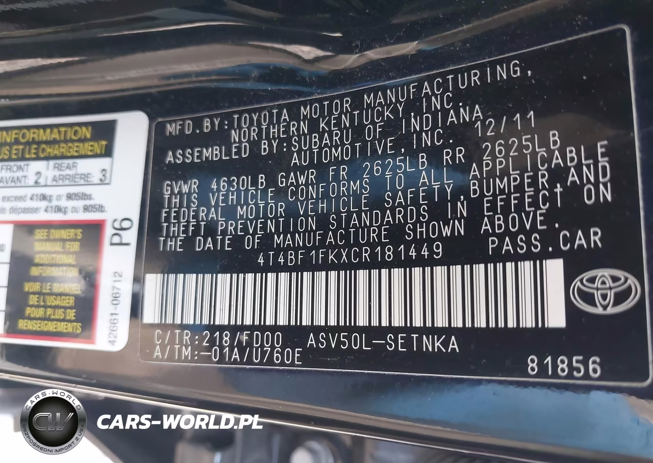 2012 Toyota Camry Le VIN:4T4BF1FKXCR181449 - 9