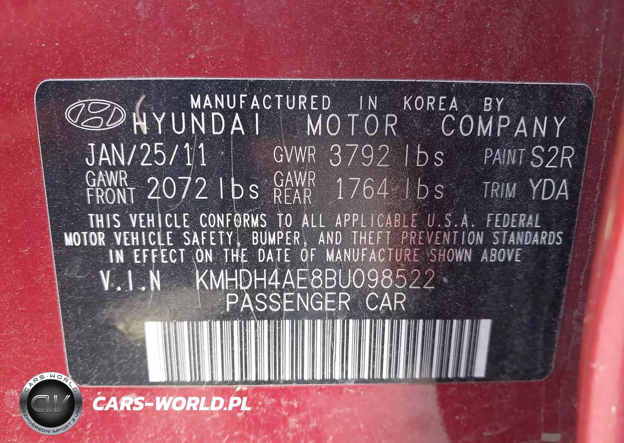 2011 Hyundai Elantra Gls (Ulsan Plant) VIN:KMHDH4AE8BU098522 - 9