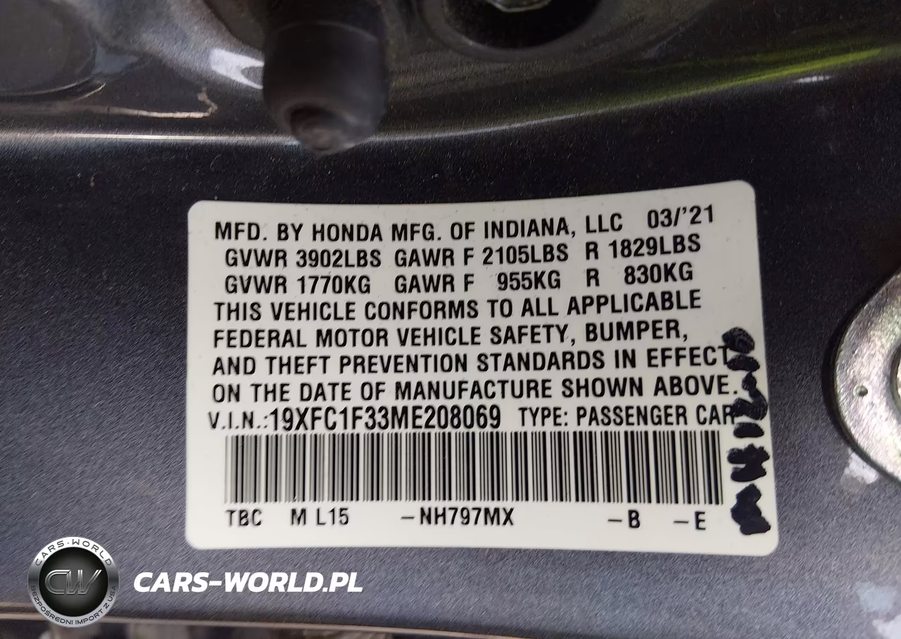 2021 Honda Civic Ex VIN:19XFC1F33ME208069 - 9
